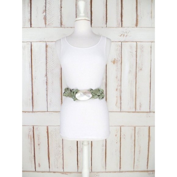 70s vintage green braided Abalone shell rope belt woven chord - Picture 5 of 5